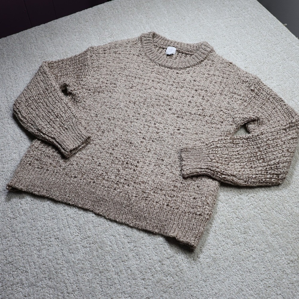 A New Day Womens Textured Open Knit Crewneck Sweater Brown Large NWT